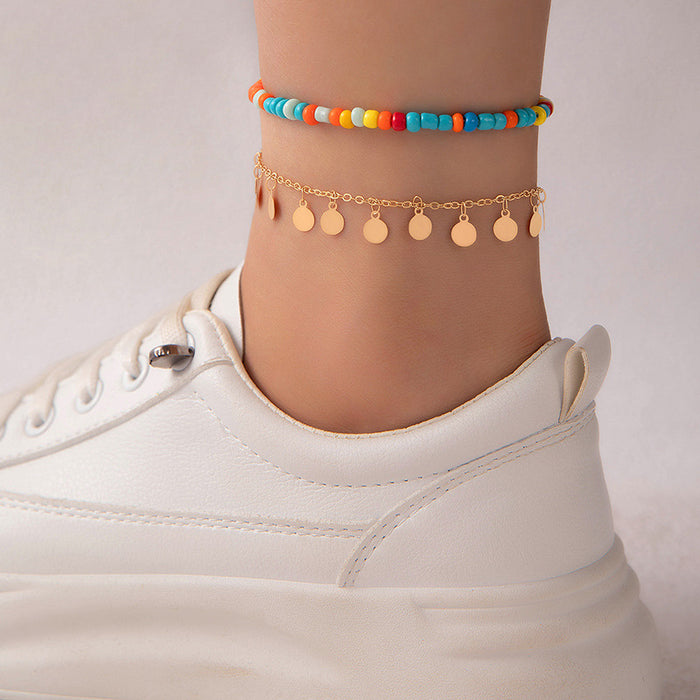 Colorful Beaded Teardrop Geometric Anklet Set - Amazon Fashion Foot Jewelry