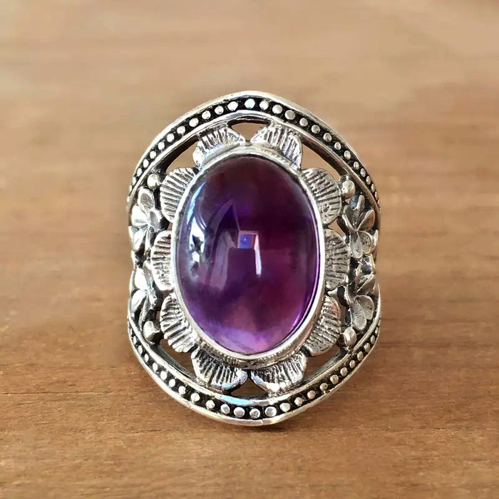 Anillo tallado con piedra lunar, estilo retro bohemio, para mujer