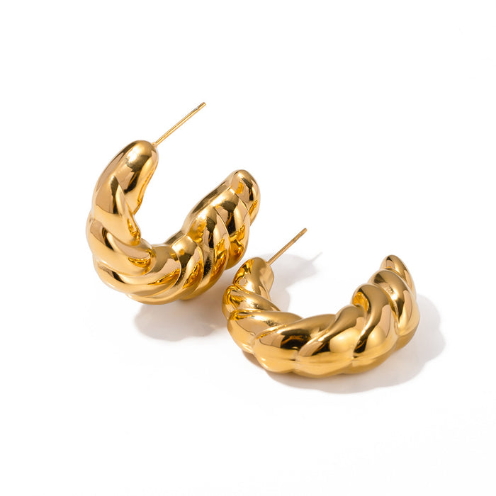 High-End Design 18K Gold Plated Twisted C-Shaped Titanium Steel Earrings - Fashionable Geometric Earrings for Women