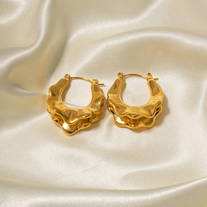 High-End 18K Gold-Plated Stainless Steel Skirted Hoop Earrings - French Style Jewelry for Women