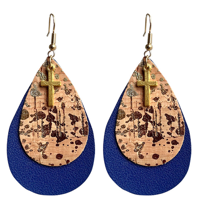 Double Layer Teardrop Earrings with Cross Design for Easter