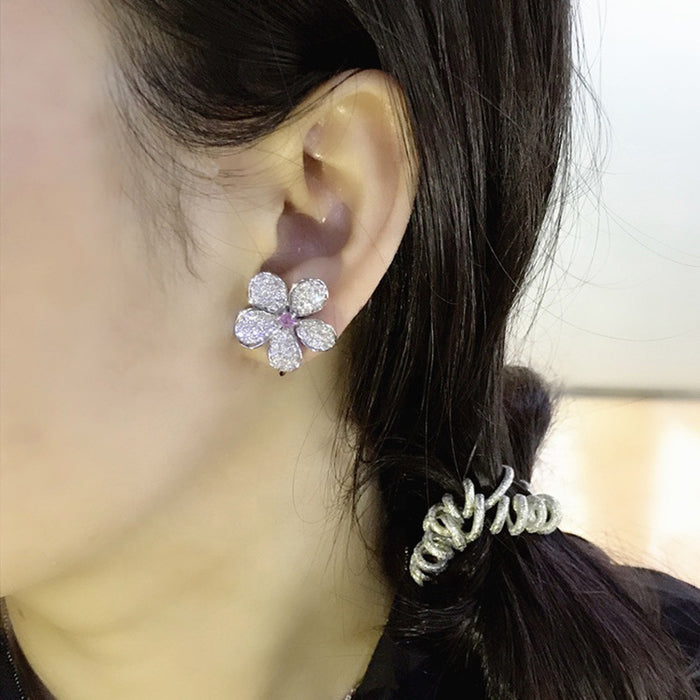 Sweet and temperament floral earrings, Korean creative pink flower earrings