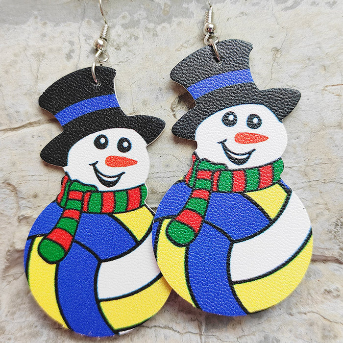 Christmas Snowman Leather Earrings with Sports Ball Design