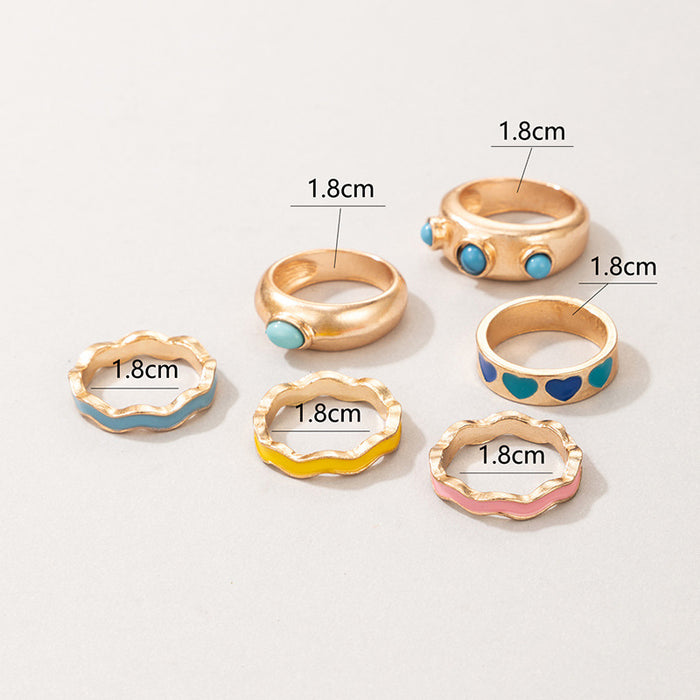 Women's macaron colorful heart 6 piece ring set