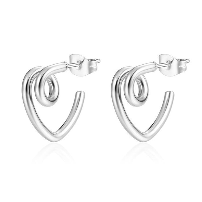 Heart simple earrings, 18K stainless steel niche design titanium steel earrings