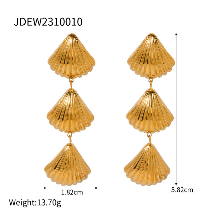 Pendientes de acero inoxidable chapado en oro de 18 quilates con doble capa: joyería de acero y titanio de dos tonos