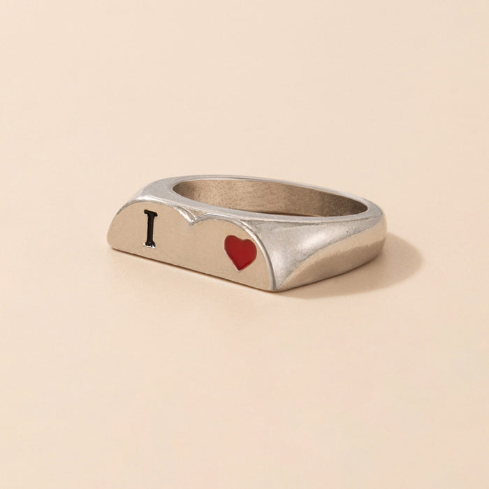 Red oil drop love geometric heart ring