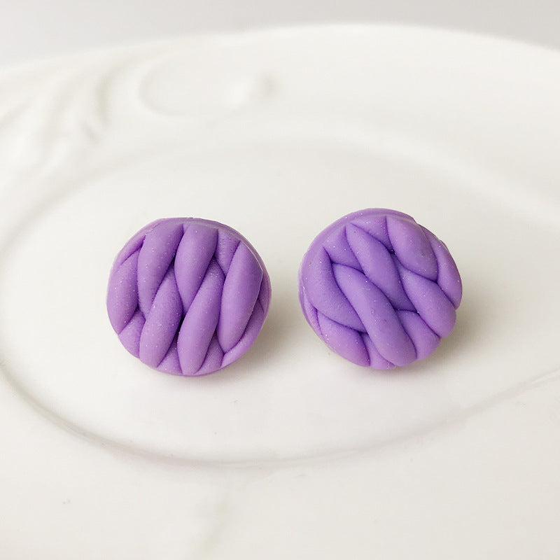 Woven Texture Soft Clay Stud Earrings in a Stylish Design with Handmade Polymer Clay, Simple and Round