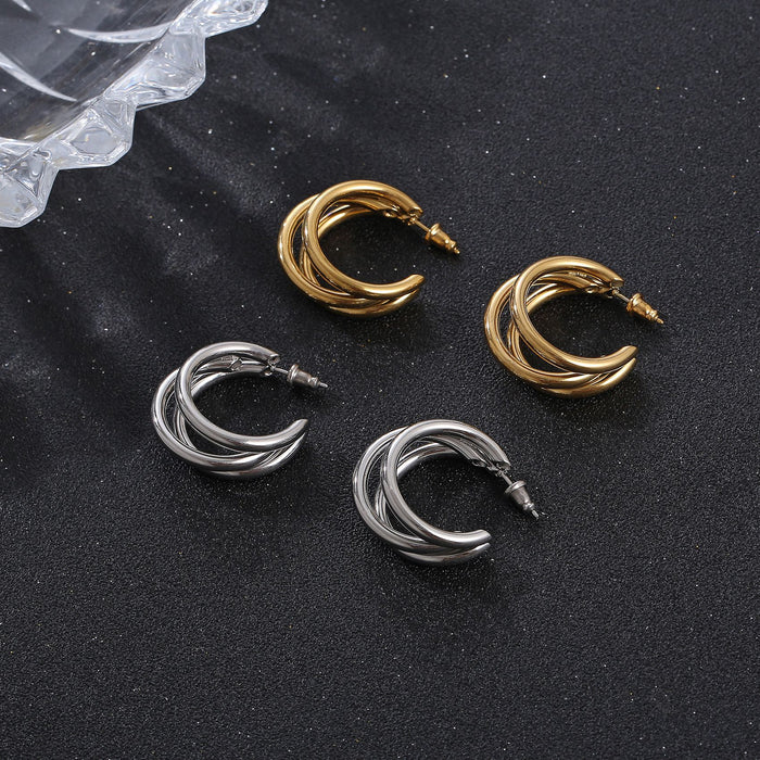 Multi-layer hoop earrings, cool gold stainless steel geometric earrings