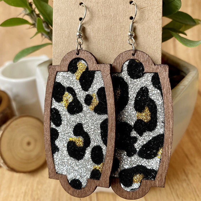 Wooden leopard print earrings