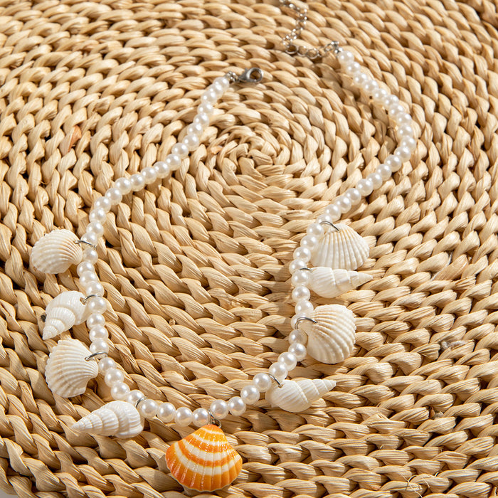 Ocean-Themed Conch and Pearl Pendant Necklace