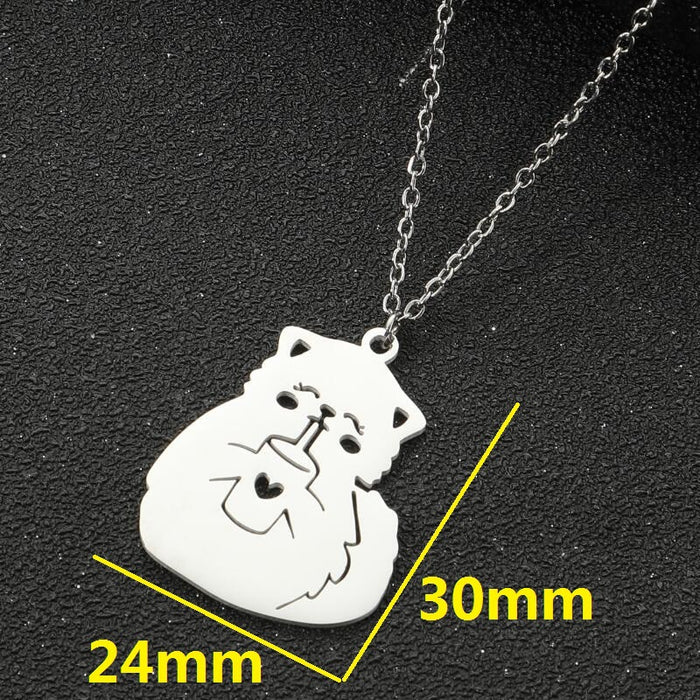 Hollow cat pendant necklace, cartoon drink love clavicle chain fashion charm stainless steel jewelry