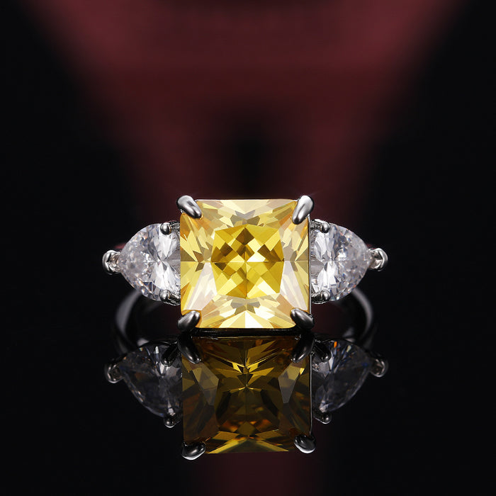 Princess square pink crystal ring colored gem series Korean version of high-end ring