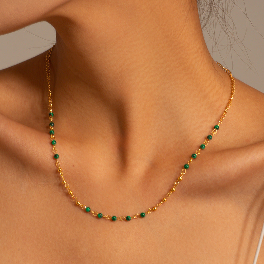 18K Gold-Plated Necklace with Turquoise Beads - Women's Fashion Jewelry