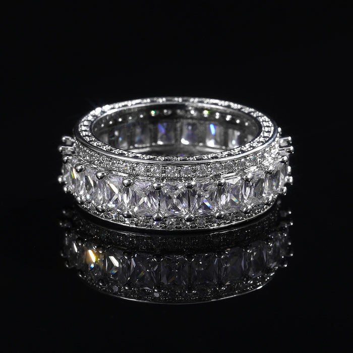 Luxury full inlaid T-shaped diamond zircon ring high-end square diamond ring