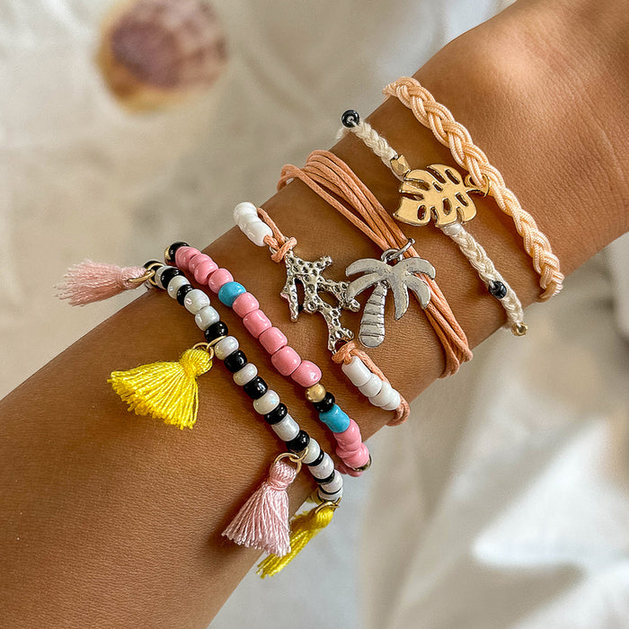 Bohemian Tassel Bead Bracelet Set - Six-Piece Colorful Jewelry