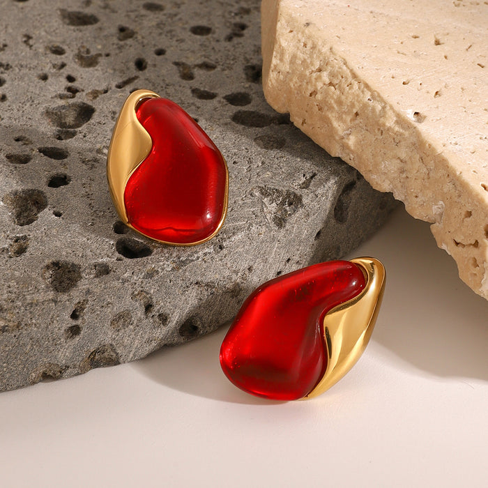 Stainless Steel Red Earrings Natural Stone Earrings Titanium Steel