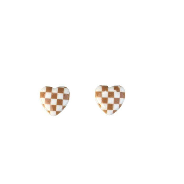 Japanese and Korean cold style retro checkerboard earrings personality 925 silver earrings