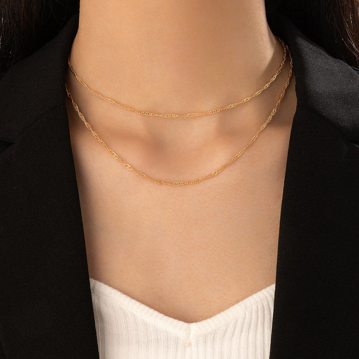 Simple Chain Double-Layer Necklace - Geometric Multilayer Necklace