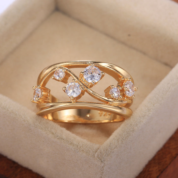 Wave geometric line ring gold zircon women's ring