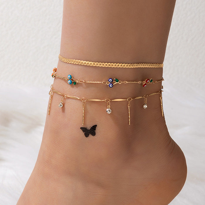 Bohemian Style Heart Anklet Set – Multi-Layered with Rhinestones