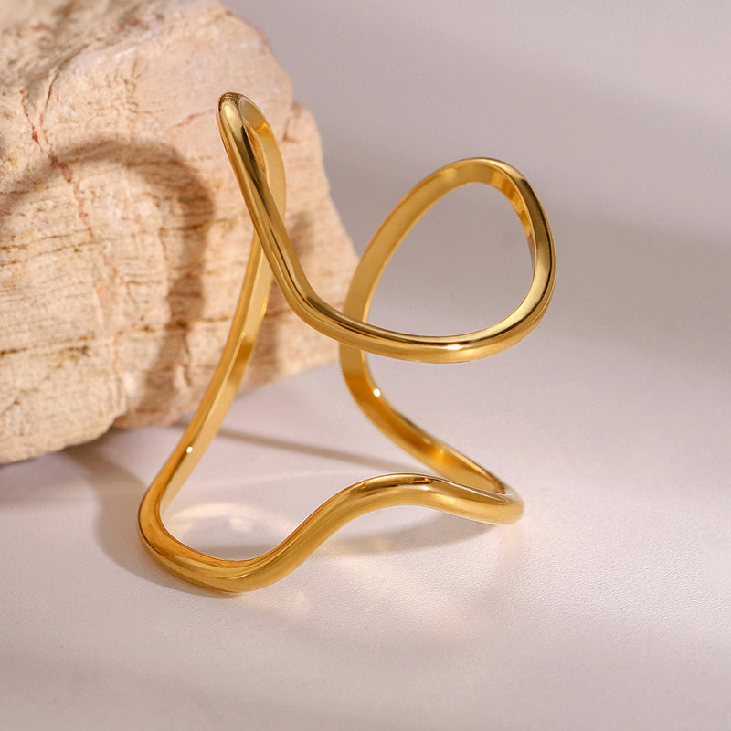 Anillo abierto de acero inoxidable chapado en oro de 18k
