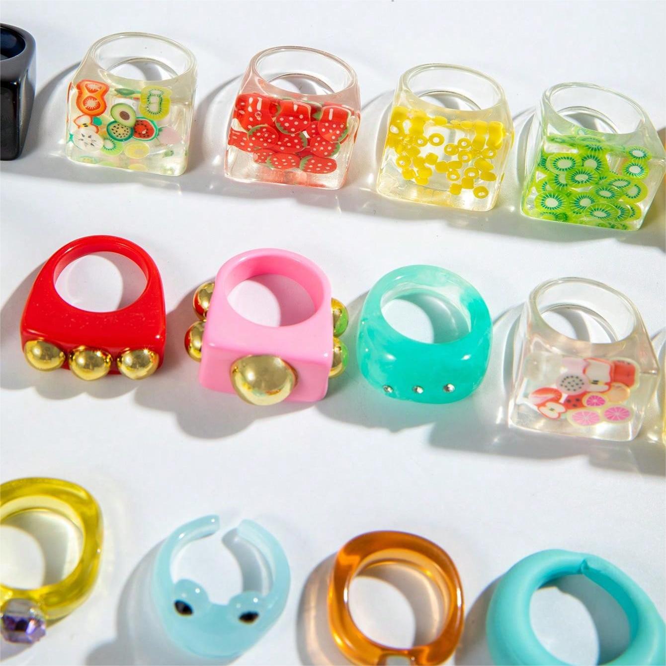 Colorful Beaded Rings - 7pcs Set