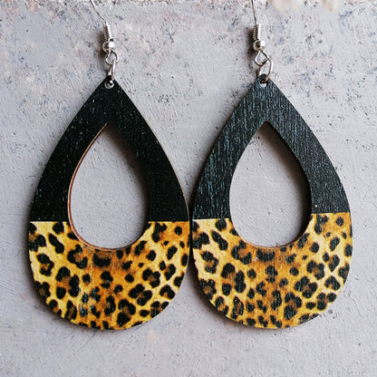 Wooden leopard print earrings