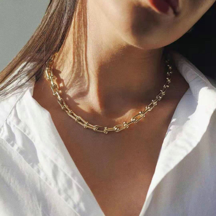 18K Gold-Plated Stainless Steel Handmade Geometric Necklace - Women's Fashion Jewelry