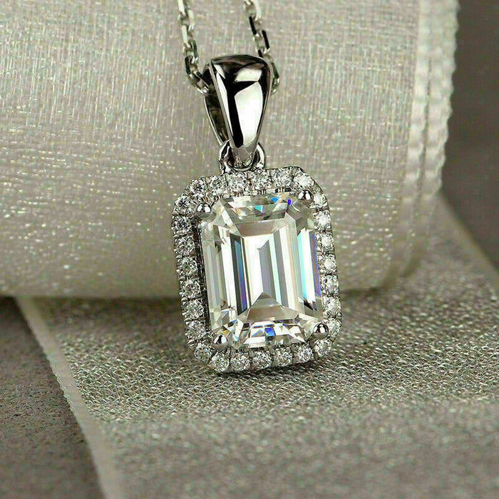 Rectangular crystal cut women's pendant engagement necklace