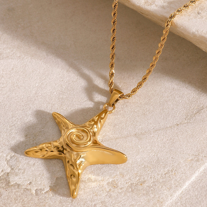 Starfish pendant necklace, European and American stainless steel ins style ocean clavicle chain design