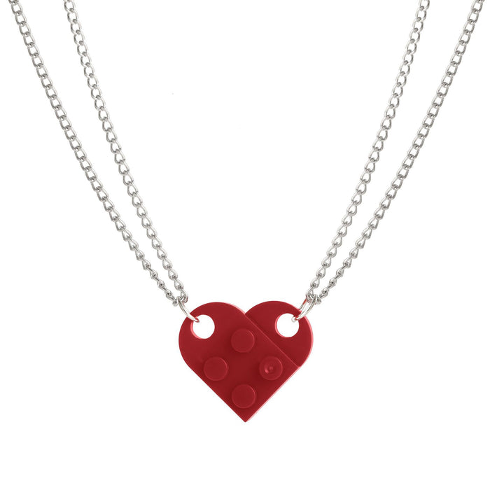 Alloy Building Block Style Heart Necklace - wallojewerly 