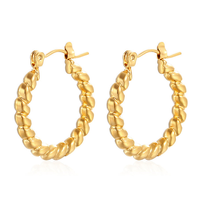 Simple O-shaped earrings twist design titanium steel gold-plated shiny surface