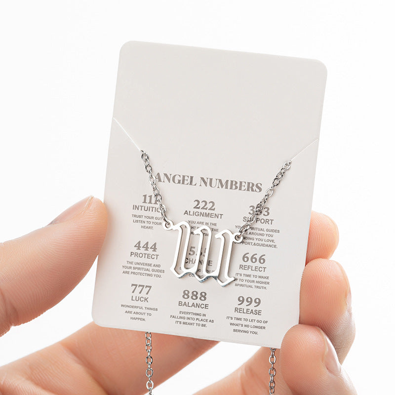 Angel Number Sweater Chain, Vintage 000-999 Stainless Steel Pendant Necklace Wholesale - wallojewerly 