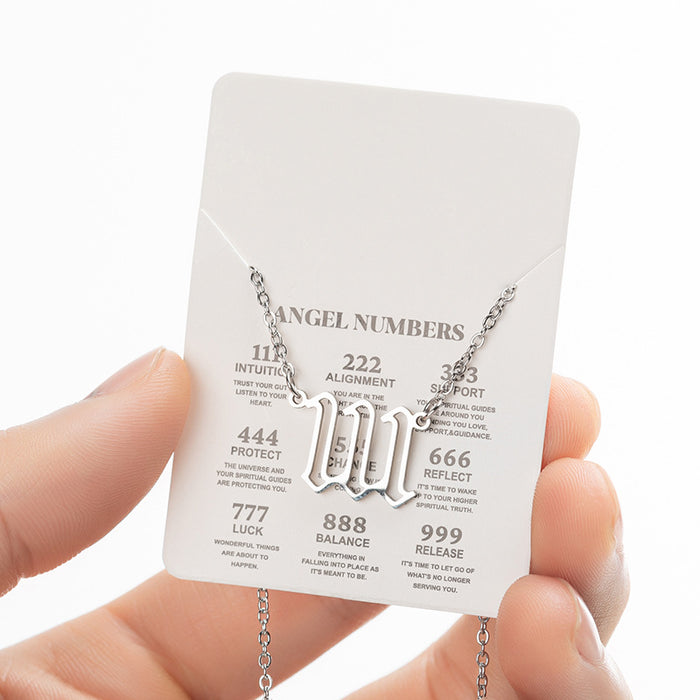 Angel Number Sweater Chain, Vintage 000-999 Stainless Steel Pendant Necklace Wholesale