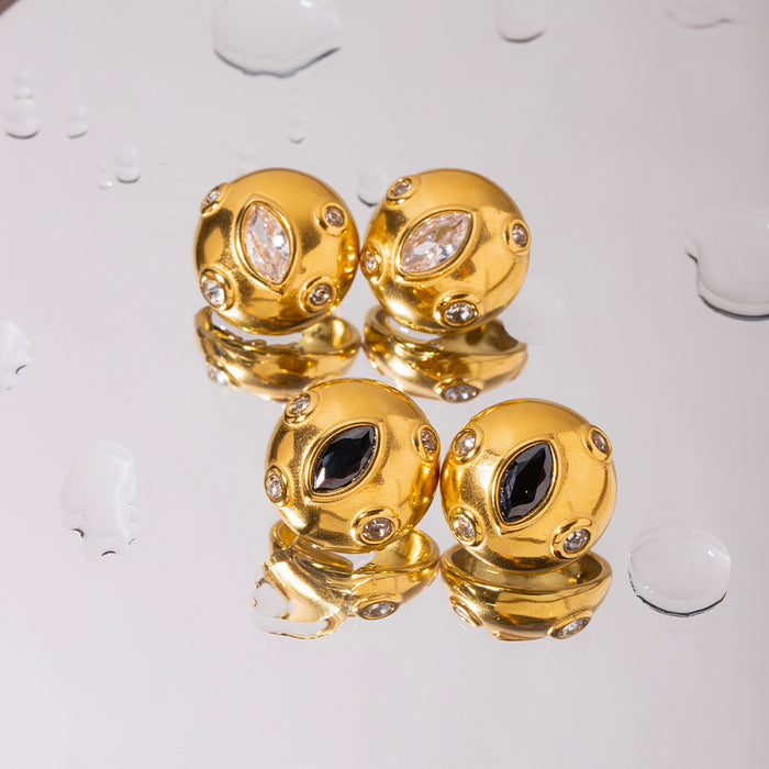 Pendientes de acero inoxidable chapado en oro de 18 quilates con incrustaciones de circonitas cúbicas - Joyas de diseño vintage para mujer