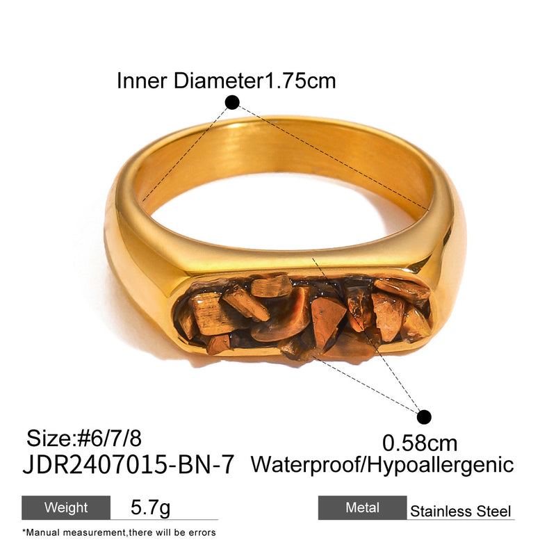 Anillo de Acero Inoxidable con Ojo de Tigre de Piedra Natural