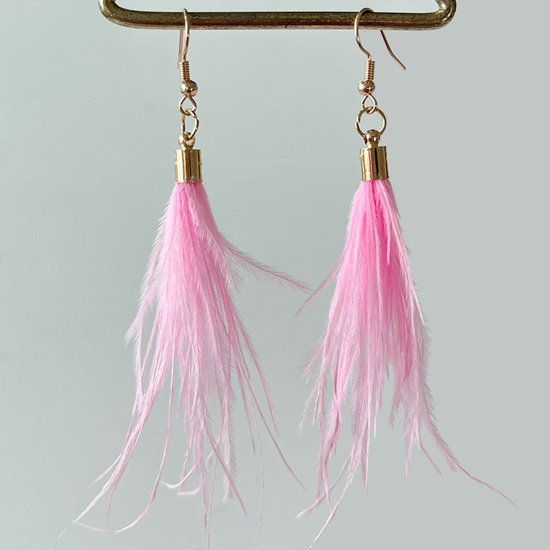 Pink Ostrich Feather Earrings with Barbie Pink Party Style for Christmas