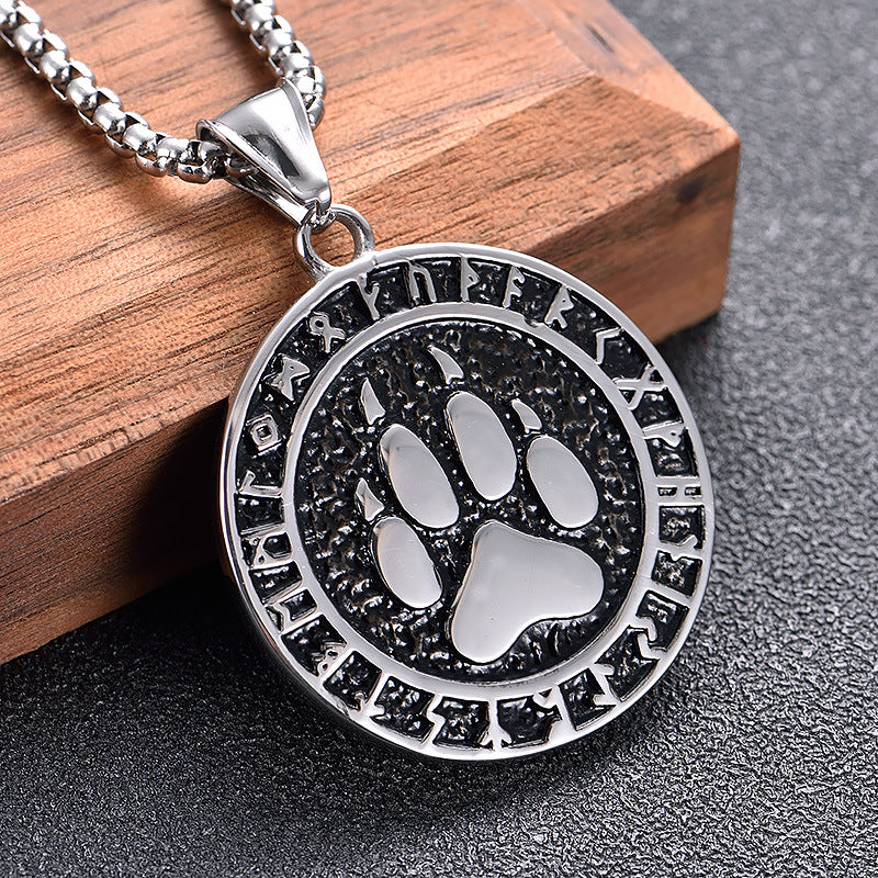 Pirate Viking Bear Paw Printed Stainless Steel Necklace - wallojewerly 