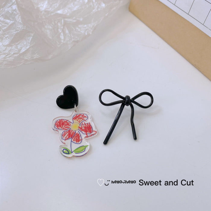 Acrylic Earrings Flower Bow Asymmetric S925 Silver Needle Earrings