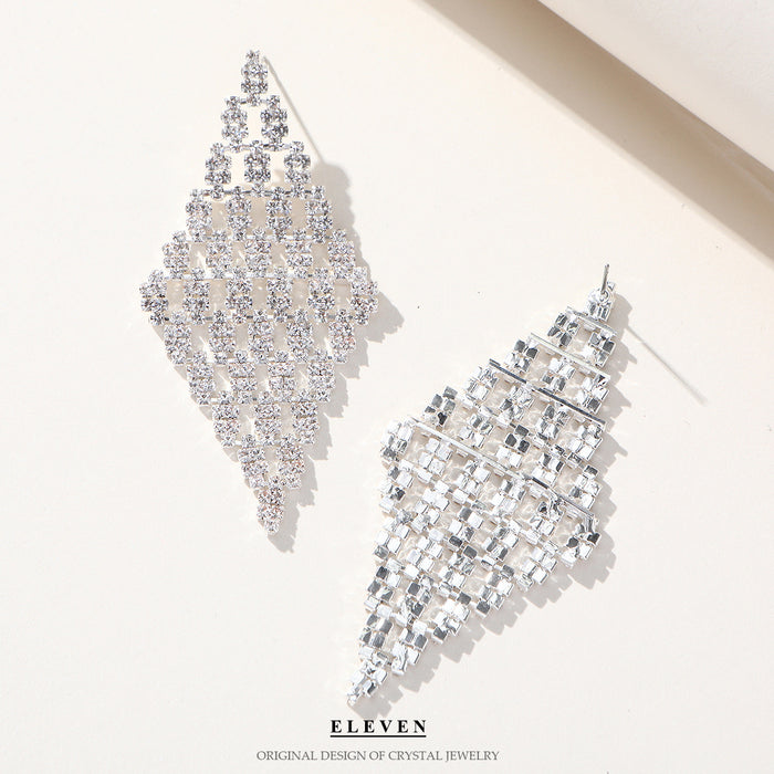 Exaggerated Rhinestone Earrings - Geometric Statement Jewelry for Women