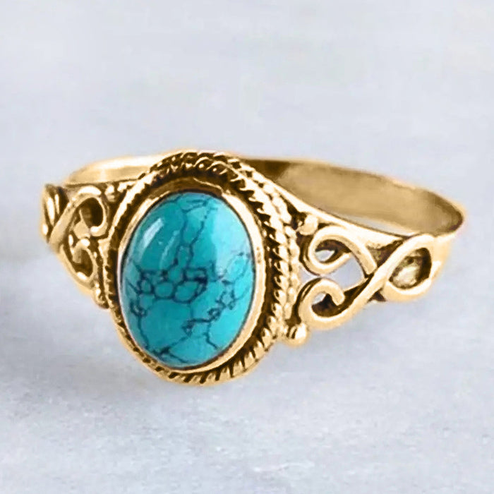 Imitation turquoise hollow ring vintage design ring