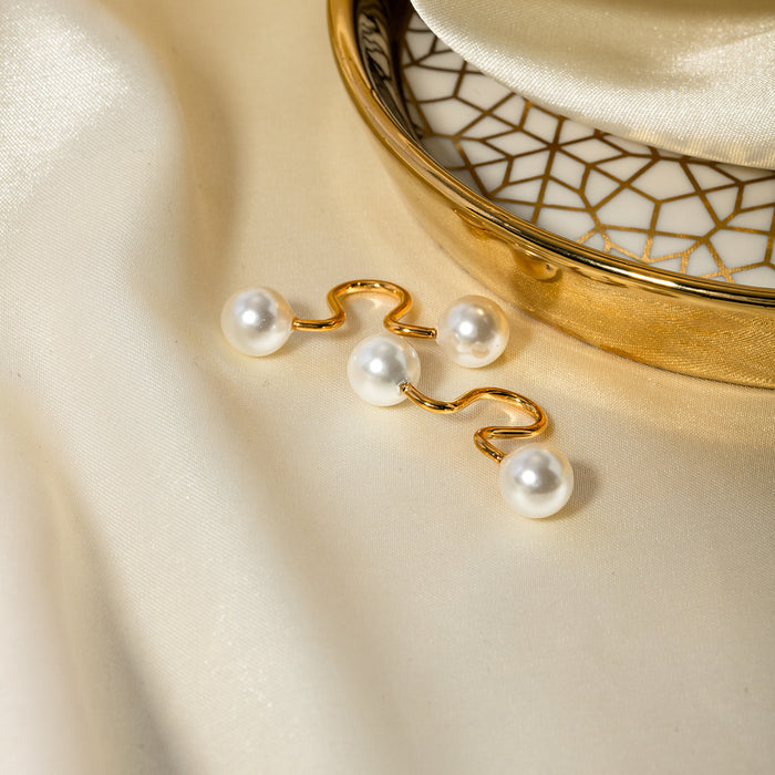 Trending 18K Gold-Plated Stainless Steel Pearl Clip-On Earrings - Symmetrical Minimalist Design for Wholesale