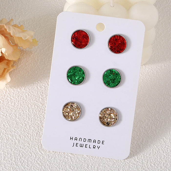 Christmas Glitter Leather Stud Earrings with Unique Holiday Design