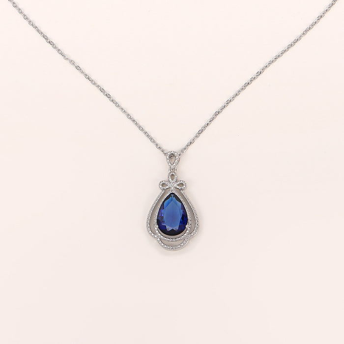 Imitation Sapphire Mermaid Tears Pendant Necklace Pear-shaped Water Drop Necklace
