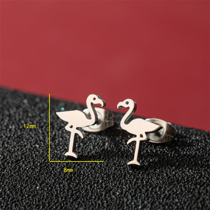 Flamingo and Swan Stainless Steel Stud Earrings - Luxurious and Elegant Jewelry