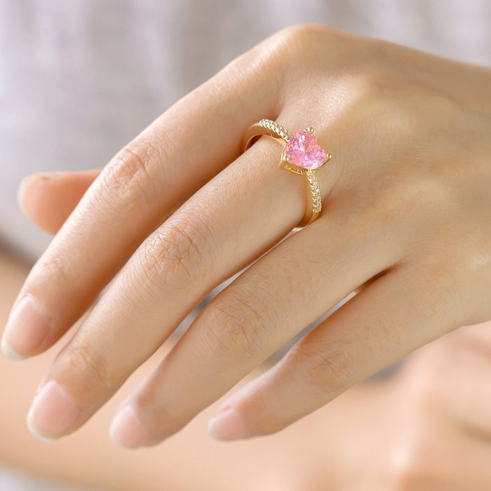 Wholesale pink heart-shaped zircon open rings