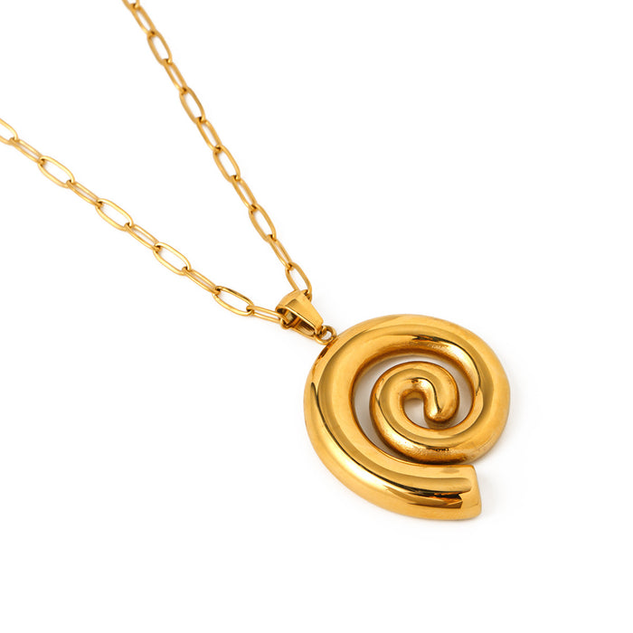 18K Gold-Plated Stainless Steel Spiral Pendant Necklace - Fashionable and Durable for Women