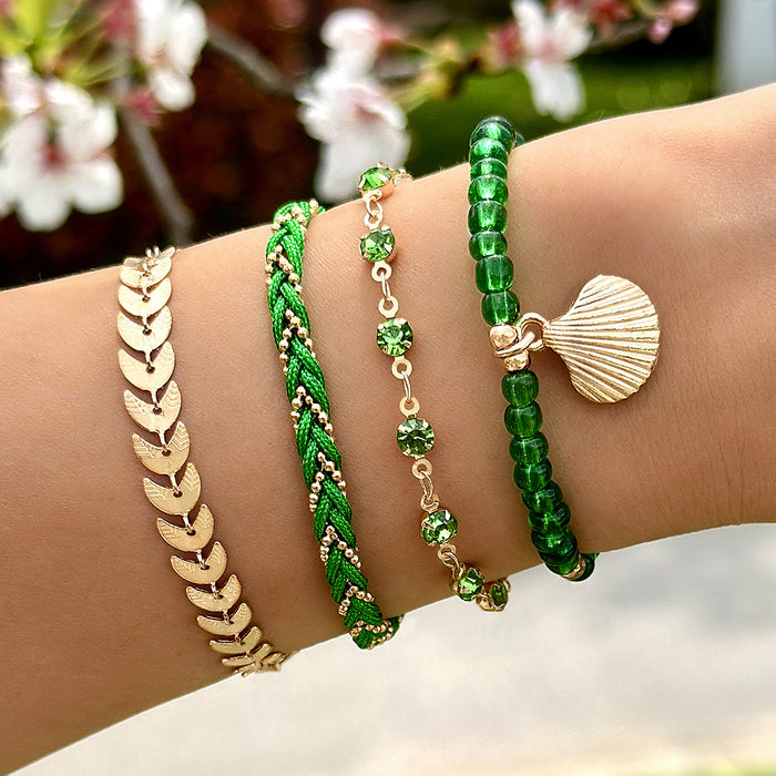 Bohemian Bead and Shell Bracelet Set - Four-Piece Ethnic Jewelry