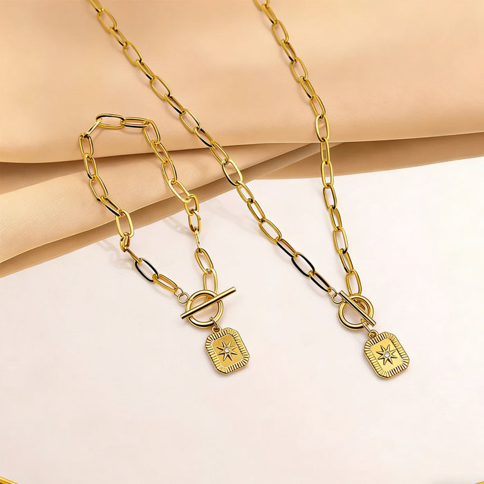 Wholesale stainless steel and titanium steel star-shaped pink necklace